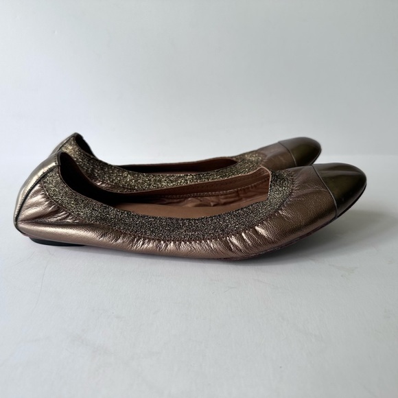 Ann Taylor Bronze Gold Metallic Leather Cap Toe Ballet Flats - Picture 3 of 13